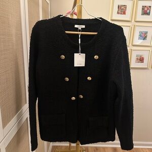 Sioni Black Textured Blazer with Gold Buttons